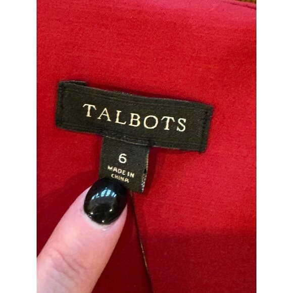 Talbots Red Satin Jeweled Neckline Belted Box Pleated Fit And Flare Dress 6 NWT - Picture 10 of 12